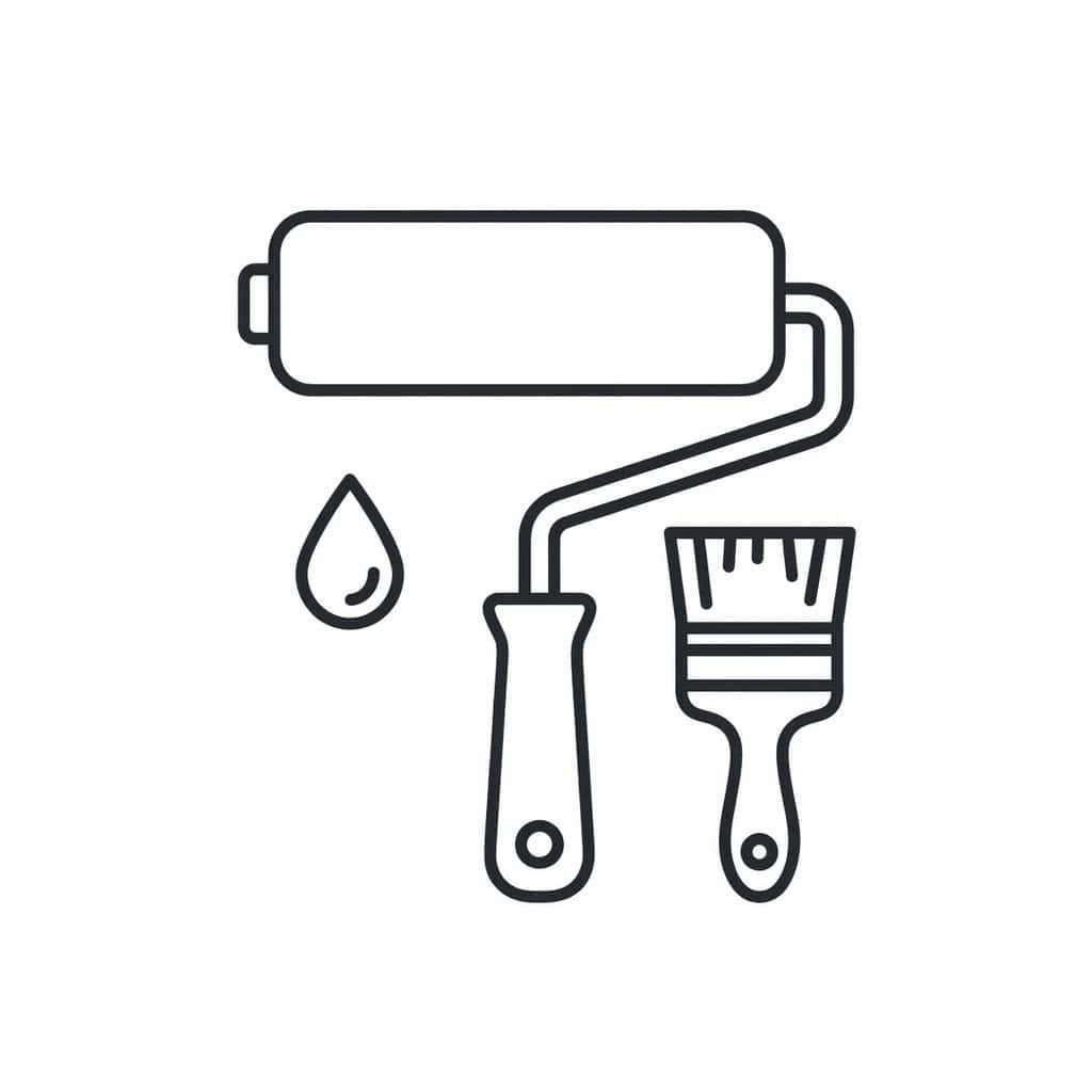 Paint roller and brush icon for home painting projects.